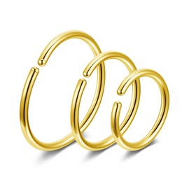 JSDDE 6pcs 20G Stainless Steel Nose Ring Hoop Septum Lip Tragus Earring Cartilage Helix Piercing 6mm-10mm Gold