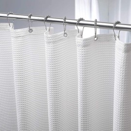 AmazerBath Waffle Weave Fabric Shower Curtain, Matt Polyester Shower Curtain Hotel Luxury Shower Curtain for Bathroom, Cloth White Shower Curtain Machine Washable 230GSM Heavy Duty, 72 x 72 Inches