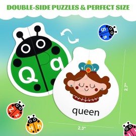 GAKICO Ladybug Alphabet Learning Toys: ABC Puzzles Cards for Toddlers 3-5, 52pcs Double-Sided Montessori Matching Letter Game Preschool Learning Activities Educational Toy Gift for Kids