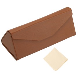 PATIKIL Foldable Glasses Case, Triangle Magnetic Sunglasses Organizer Case PU Leather Hard Eyeglass Case with Eyeglass Cloth for Women Man Glasses, Yellow Brown (Wooden Texture)