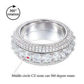 PY BLING Hip Hop White Golden Plated Iced Out CZ Rotatable Tennis Ring Simulated Diamond Eternity Engagement Wedding Band for Men and Women (8)