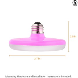 Diodesy- UFO Pendant LED Light Fixture 7W (35W Equivalent) 3000K Soft White 550 Lumens IP44 E26 Medium Base Pink Utility Shape Lamp for Living Rooms Bedroom Dining Rooms Damp Location UL Listed