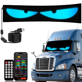 LED Eyes for Truck Windshield, 52.4x7.6in Ojos led para Carro, DIY Programmable LED Matrix Panel, with Dual Bluetooth APP & Remote Control, for Semi-Truck/Windshield Modification