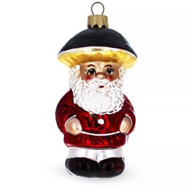 BESTPYSANKY Santa in the Mushroom Hat Glass Christmas Ornament