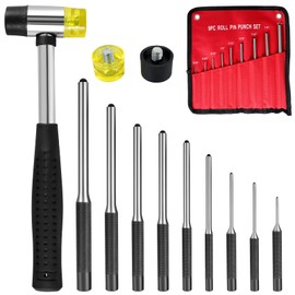 9Pcs Roll Pin Punch Set Multi-Size Steel Pin Punch Kit with Hammer and Storage Pouch Portable Roll Pin Punch Repair Tool Multifunctional Knurled Roll Pin Punch Tool for Repair Watch ○