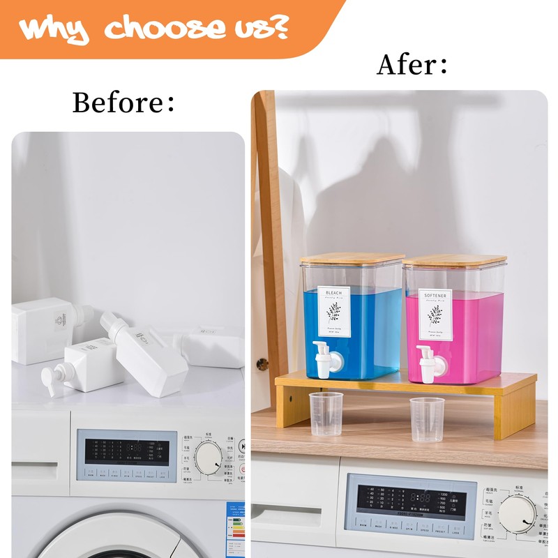 RoleDes Liquid Laundry Detergent Dispenser Set with Shelf and Bamboo