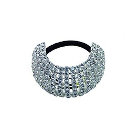 Rhinestone Ponytail Holder by Crystal Avenue | Stretchy Elastic Hair Tie | Silvertone with Sparkling Crystals