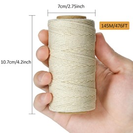 TJ.MOREE Butchers Twine, 3Ply 145m/476ft 1mm Thick Feet String Food Oven Safe Cotton Cooking Meat Rope Bakers Twine Fit to Parcel Sausage and Decorate Crafts (Beige)