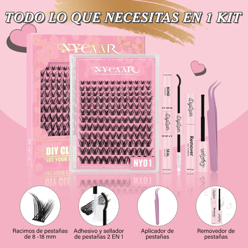Kit Pestañas Naturales Wispy Nycaar Con Pegamento Diy