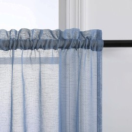 Dusty Blue Kitchen Curtains for Small Windows 24 Inch Length Set 2 Panels Rod Pocket Short Soft Lightweight Semi Sheer Linen Look Cafe Tier Tiny Mini Curtains for Door Window Bathroom Stone Blue Grey
