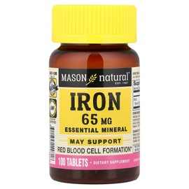 Mason Natural Iron 65 mg - Supports Red Blood Cell Formation, Improves Energy Utilization, Essential Mineral Supplement, 100 Tablets
