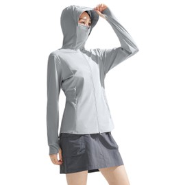Pioneer Camp Women's Hoodie, Long Sleeve, Thin, Cool to Touch, Sweat Absorbent, Quick-Drying, UV Protection, UPF 100+ Hood, Amphibious, Swimwear, Sun Protection, Body Cover, Stylish, Summer, Sea, Pool