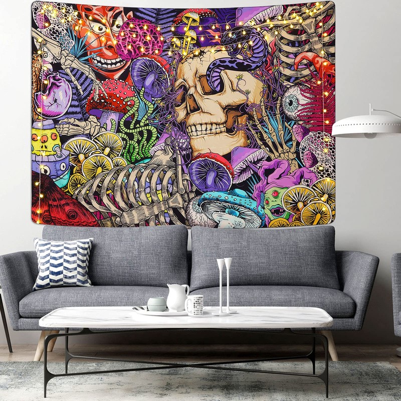 Skull Tapestry Mushroom Tapestry Skeleton Tapestry Aesthetic Tapestry Colorful Tapestry