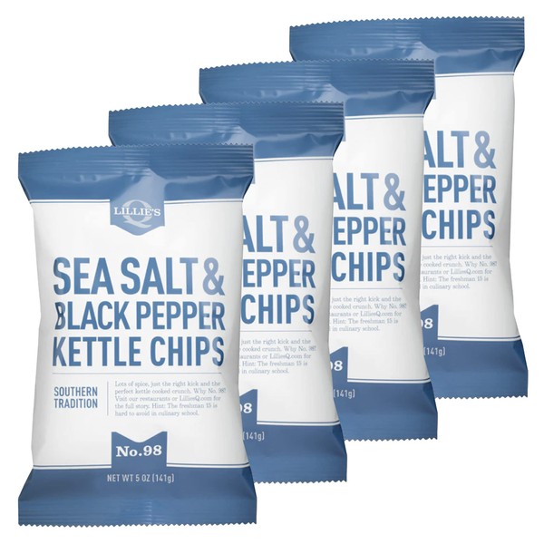 Lillie's Q - Sea Salt & Black Pepper Kettle Chips, Salt & Pepper Potato Chips, Small Batch Kettle Chips, 0 Grams Trans Fat, Made with Gluten-Free Ingredients (5 oz, 4-Pack)