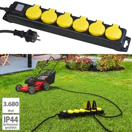 revolt Outdoor Multiple Socket: Switchable 6-Way Outdoor Power Strip, up to 3,680 Watt, IP44 (Outdoor Power Strip, Wall Mounting, Power Cord)