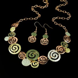 Vintage Luxurious Adjustable Necklace and Earrings - Fashion Geometric Design - Elegant Green, Golden, and Blue Colors - PerfectColor: Green
