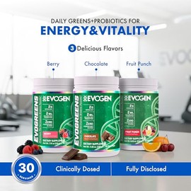 Evogen Evogreens | Superalimento verde de alto rendimiento, espirulina, granada, probióticos, cal, 30 porciones, perforadora de frutas