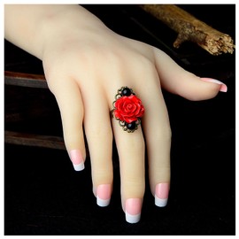 Dishowme Crystal Rose Flower Ring Gothic Flower Knuckle Ring Vintage Rhinestone Sunflower Finger Joint Band Adjustable Jewelry for Women (Red)