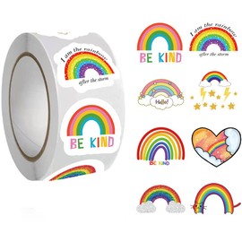 500 Pieces（8 Patterns）Rainbow Stickers Colorful Fashion Graffiti Rolls Self Adhesive Seals for Kids Girls Boys Teens Adults for Water Bottles Laptop Suitcase for Birthday Party Supplies Decor Favors
