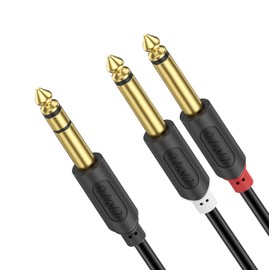 J&D 1/4 Inch TRS to Dual TS Y Splitter Cable, Gold Plated 6.35mm Stereo Male to 2 Mono Male Breakout Cable for Audio Interface, Mixer, Amplifier [Audiowave Series], 3 Feet