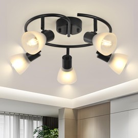 KEESFU 5-Light Kitchen Flush Mount Ceiling Light，Modern Round Track Lighting Fixtures，Directional Ceiling Spot Light for Dining Room Bedroom Hallway.