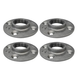 PIPE DECOR 1-1/4" Malleable Iron Floor Flange 4 Pack, Industrial Steel Grey Fits Standard 1.25 Inch Threaded Black Pipes and Fittings, Vintage DIY Table, Four Real Heavy Duty Plumbing Flanges