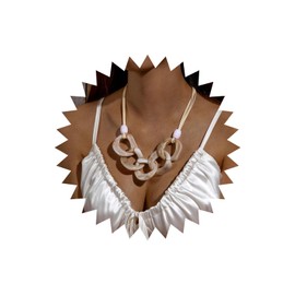 Wendalern Chunky Acrylic Statement Necklace Irregular Resin Round Circle Bib Necklace Layered Braided Rope Link Chain Necklace Cuban Chain Acrylic Oval Collar Necklace Fashion Jewelry for Women