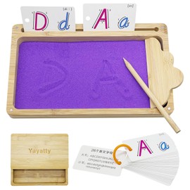 Yayatty Montessori Sandtablet Early Training Letters and Signs Toy Wooden Montessori Sand Table Learning Toy for Early Motor Development in Children (Purple)