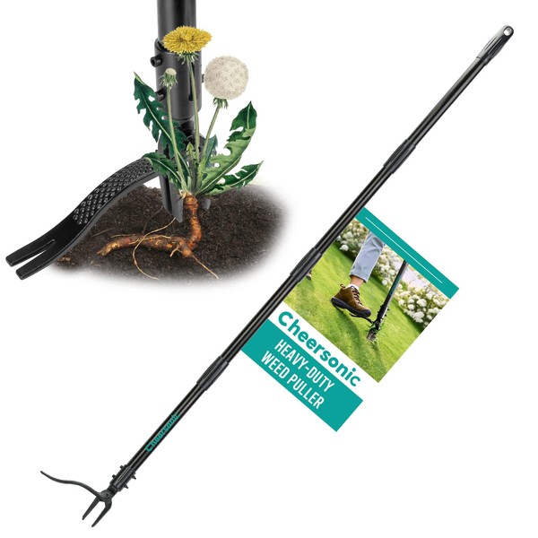CHEERSONIC 64" Gardening Weeder Tools,Weed Puller Tool with Long Handle,4-Claw