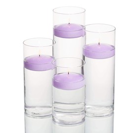 Eastland Set of 4 Cylinder Vases and 4 Lavender Richland Floating Candles 3"
