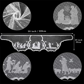 HIENAJ Christmas Mantel Scarf 20 x 90 Inch Fireplace Cloth White Snowman Christmas Tree Decoration Lace Mantel Cover Runner for Christmas Holiday Home Living Room Decor