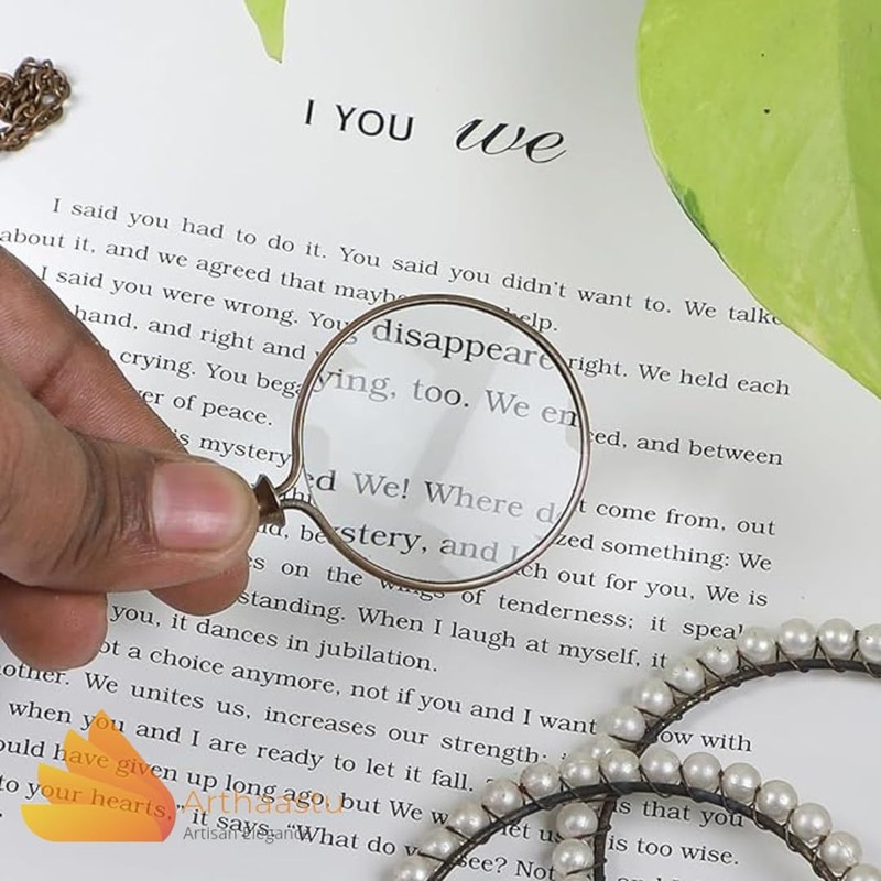 10X Magnifiers Antique Brass Chain Necklace with 40mm Diameter Glass