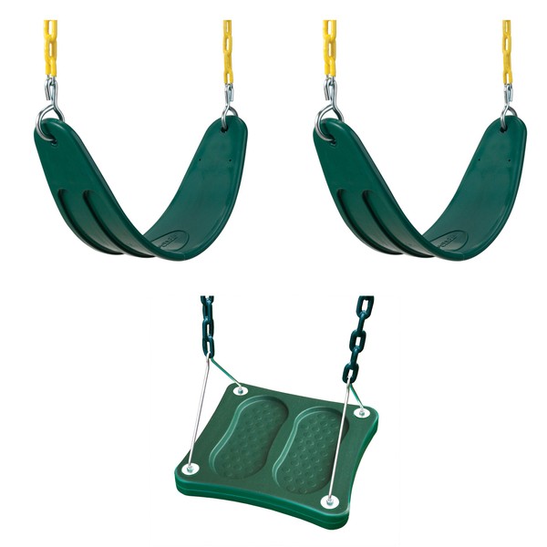 Swing-N-Slide WS 5109 Two Extreme Duty Green Swing Seats with a Stand-Up Swing Swing Set Refresher Bundle, Green