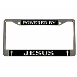 Powered by Jesus Religious Meditation License Plate Frame Car Tag Holder