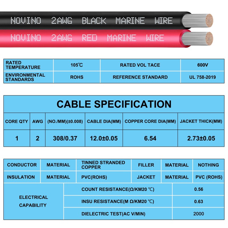 2 Gauge Marine Wire 2 AWG Marine Grade Wire Include