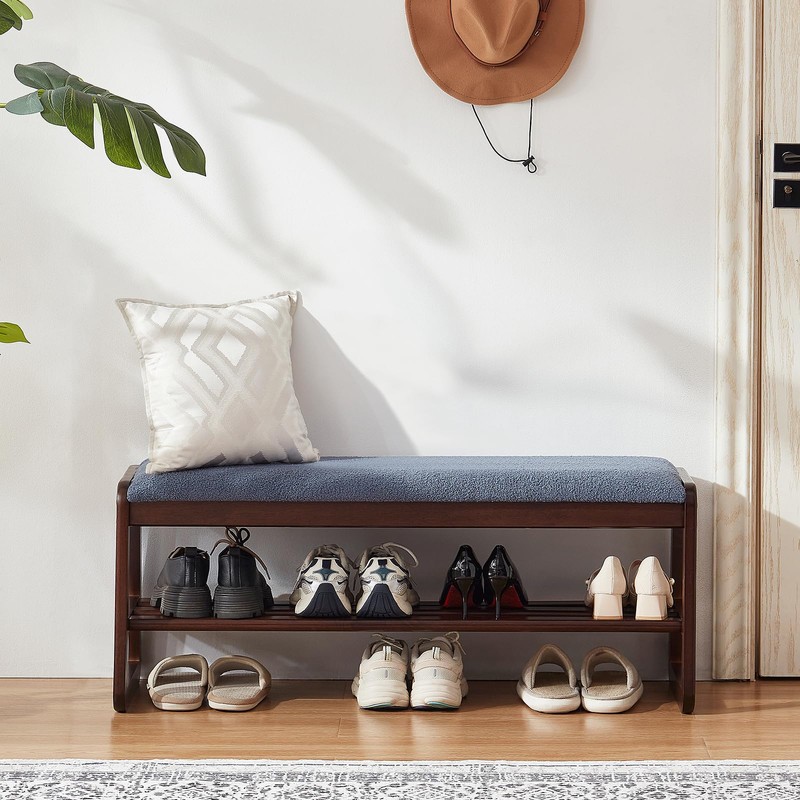 Achicsofar Shoe Rack Bench,2 Tier Solid Wooden Entryway Bench with