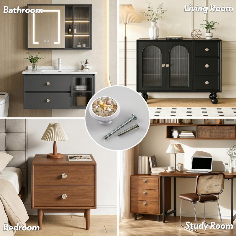 Artinhand 4 Pack Coastal Seashells Cabinet Knobs for Kitchen Bathroom