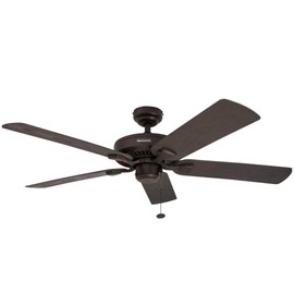 Honeywell Ceiling Fans Belmar 52 Inch Ceiling Fan Without Light, Outdoor Ceiling Fan with Pull Chain, Tri-Mount Traditional 5 Blade Design, ETL Wet Rated, Bronze (50199-01)