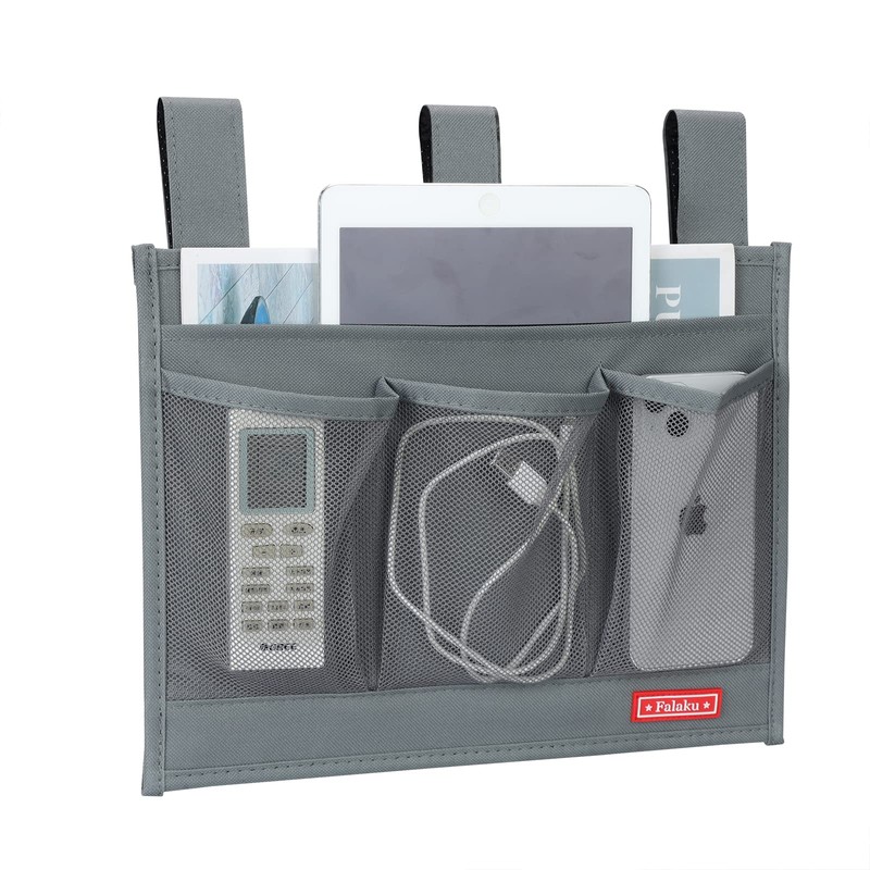 Falaku Hanging Bedside Caddy,Bedside Organizer Caddy for Bed Rails(4 Pockets-Grey)
