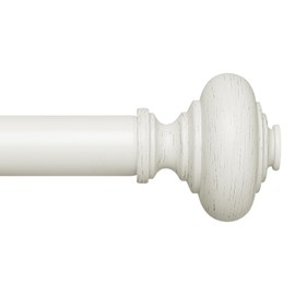 White Curtain Rods for Windows 48 to 84 Inch, Boho Vintage Decorative 1 Inch Diameter Rustic Curtain Rod, Adjustable Heavy Duty Farmhouse Drapery Pole Set with Antique White Grain Finials
