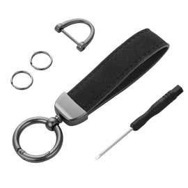 cobee Genuine Leather Car Key Fob, Universal Key Fob Leather Key Fob Holder Key Organiser with Anti-Lost D Ring (Includes 2 Keyrings and 1 Screwdriver), black