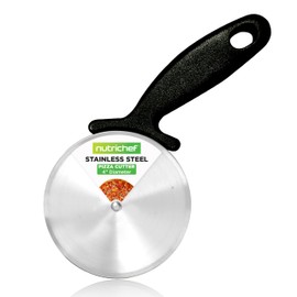 NutriChef 4-Inch Pizza Cutter Wheel - Sharp Stainless Steel Slicer with Built-in Finger Guard & Non-Slip Plastic Handle - Cuts Through Crusts, Bread, Pies, Dough, & More - Dishwasher Safe