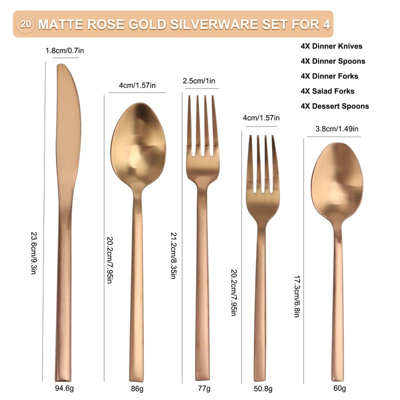 20 Piece Silverware Set for 4,Stainless Steel Flatware Set,Tableware Cutlery
