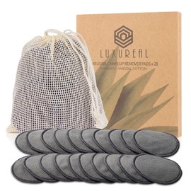Lussureal Washable Makeup Removing Pads 20 Pieces, Super Soft Triple Thick Bio Bamboo Reusable Makeup Removers with Laundry Bag for Any Skin Type