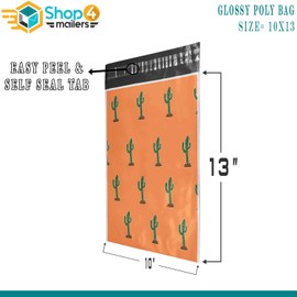 Shop4Mailers 10 x 13 Glossy Orange Cactus Decorative Plastic Poly Mailer Bags Waterproof Shipping Mailing Envelope 2 Mil – Permanent Adhesive Seal (100 Pack, Cactus)