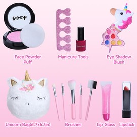 Kids Makeup Kit Set with Unicorn Toy Bag for Little Girls Toddlers, Non-Toxic, Washable Make up Tools Children Play Real Cosmetic Beauty Set for Kids Ages 3+ Christmas Birthday Easter Gift