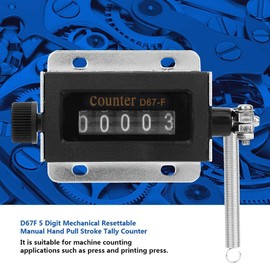 D67F 5 Digit Mechanical Counter Clicker Manual Mechanical Counter Resettable Manual Hand Pull Stroke Tally Clicker Counter for Press and Printing Press
