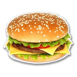 2 x 10cm Cheeseburger Burger Vinyl Decal Sticker Laptop Skateboard Food #6290 (10cm Wide x 7.5cm Tall)