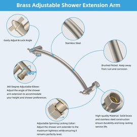 Hibbent All Metal 10'' Shower Head Extension Arm, Solid Brass Flexible Height & Angle Adjustable Shower Arm Extender, Universal Connection, Stainless Steel Pipe Height Extending, Brushed Nickel