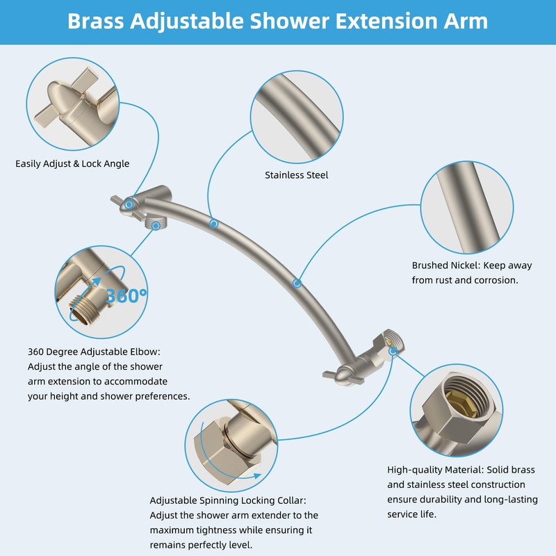 Hibbent All Metal 10'' Shower Head Extension Arm, Solid Brass